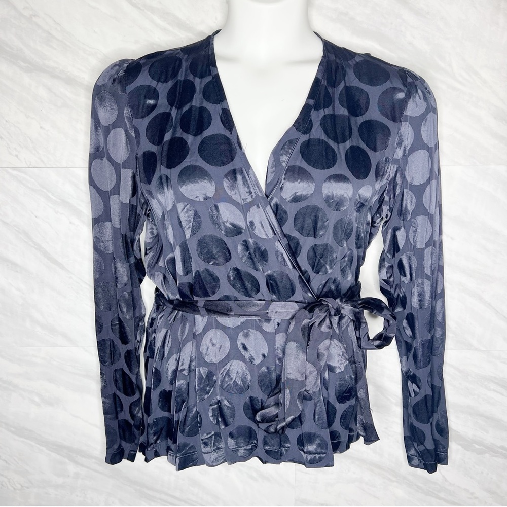 Topshop Blue Polka Dot Wrap Blouse 10